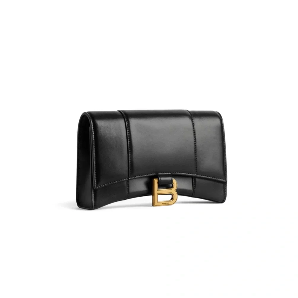 Firm Price Balenciaga Black Clutch with Gold 'B' Accent and Structured Design - Picture 2 of 7